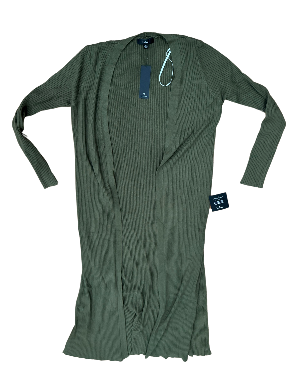 Lulus - Olive Ribbed Knit Two-Piece Dress & Cardigan Set - NEW WITH TAGS