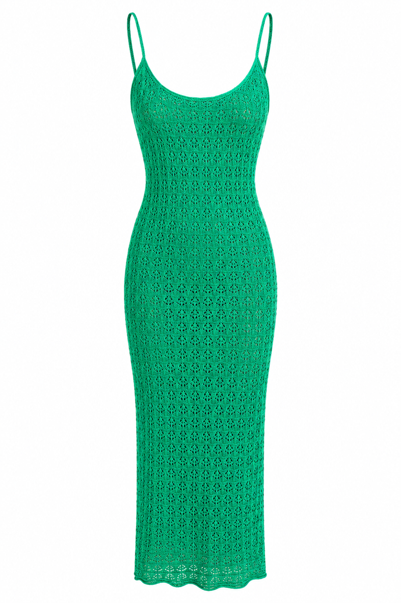 vici green dress Crochet Knit Midi YOTPO- Dusty Blue Sequined A-Line Cotton fabrication Size:L7F