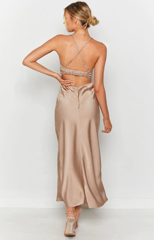 Beginning Boutique - Beige "Taleah" Cut Out Maxi Dress NEW WITH TAGS - FINAL SALE