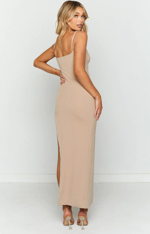 Beginning Boutique - Beige "Dela" Midi Dress NEW WITH TAGS - FINAL SALE