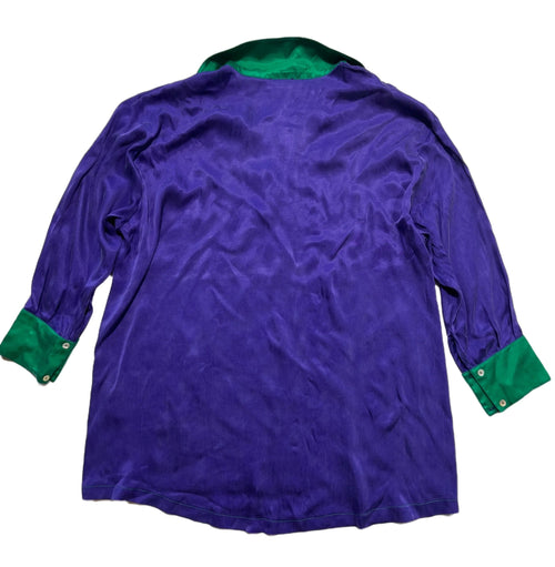 Deeba- Purple and Green Satin Button Up New With Tags!