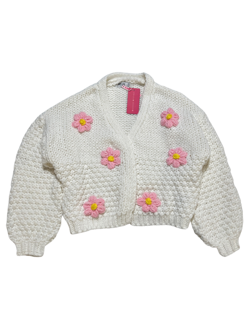 Beginning Boutique- White "Luella" Flower Cardigan NEW WITH TAGS!
