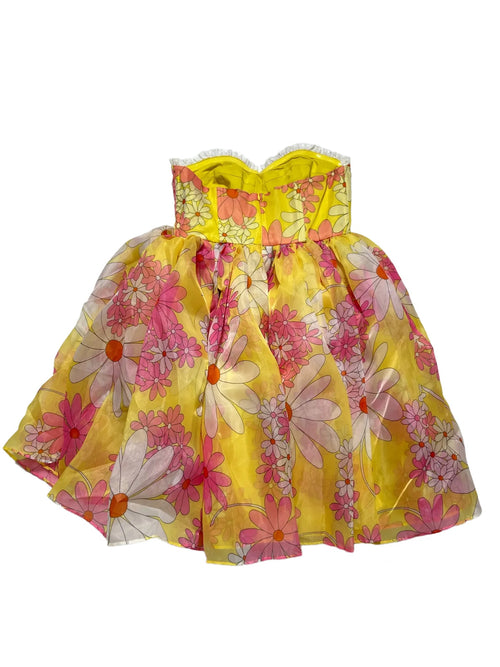 Selkie- Yellow and Pink Floral Puff Mini Dress