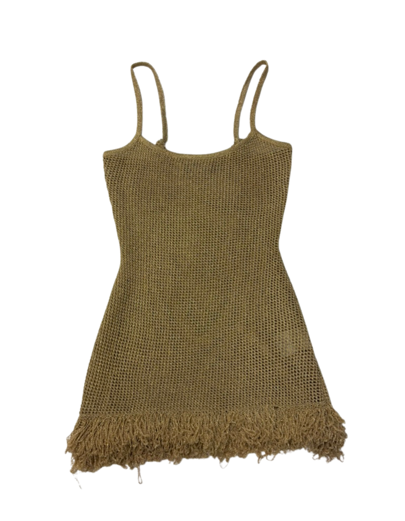 23年　FOXEY Knit Dress Jeunesse 43965 White Fox - Keeping Me Awake Knit Gold Mini Dress - XXS (Like-New