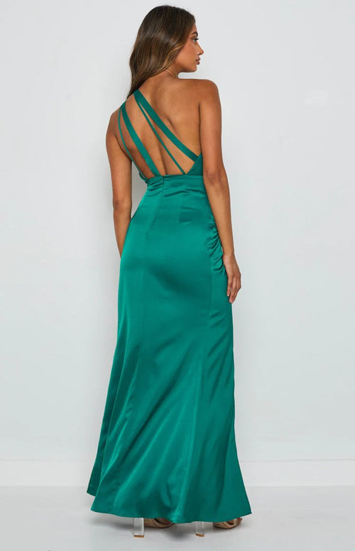 Beginning Boutique -Emerald "Romance" One Shoulder Maxi Dress - NEW WITH TAGS FINAL SALE