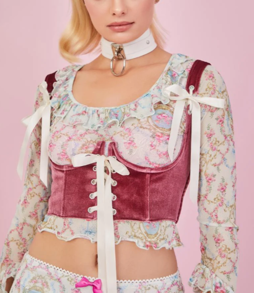 Sugar Thrillz - Pink Velvet Corset Top