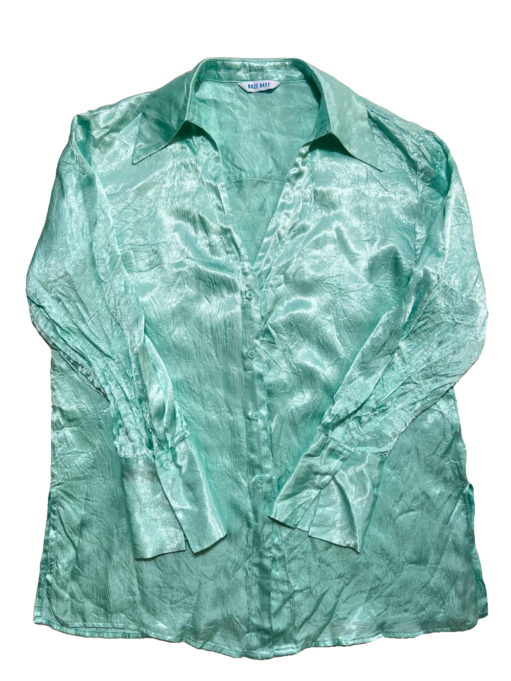 Daze Dayz- Blue Satin Button Up