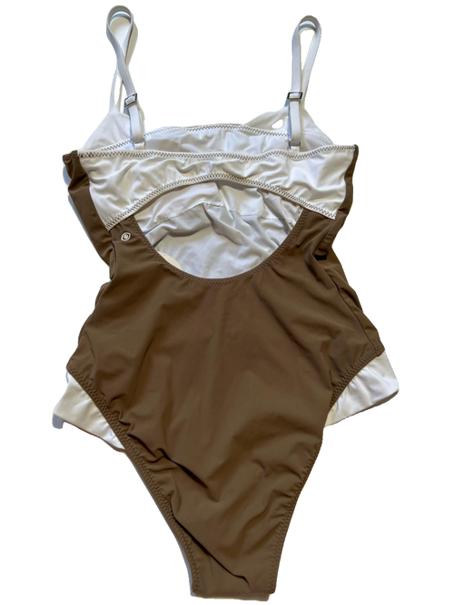 Koreswim - Brown and White Colorblock One Piece - NEW WITH TAGS