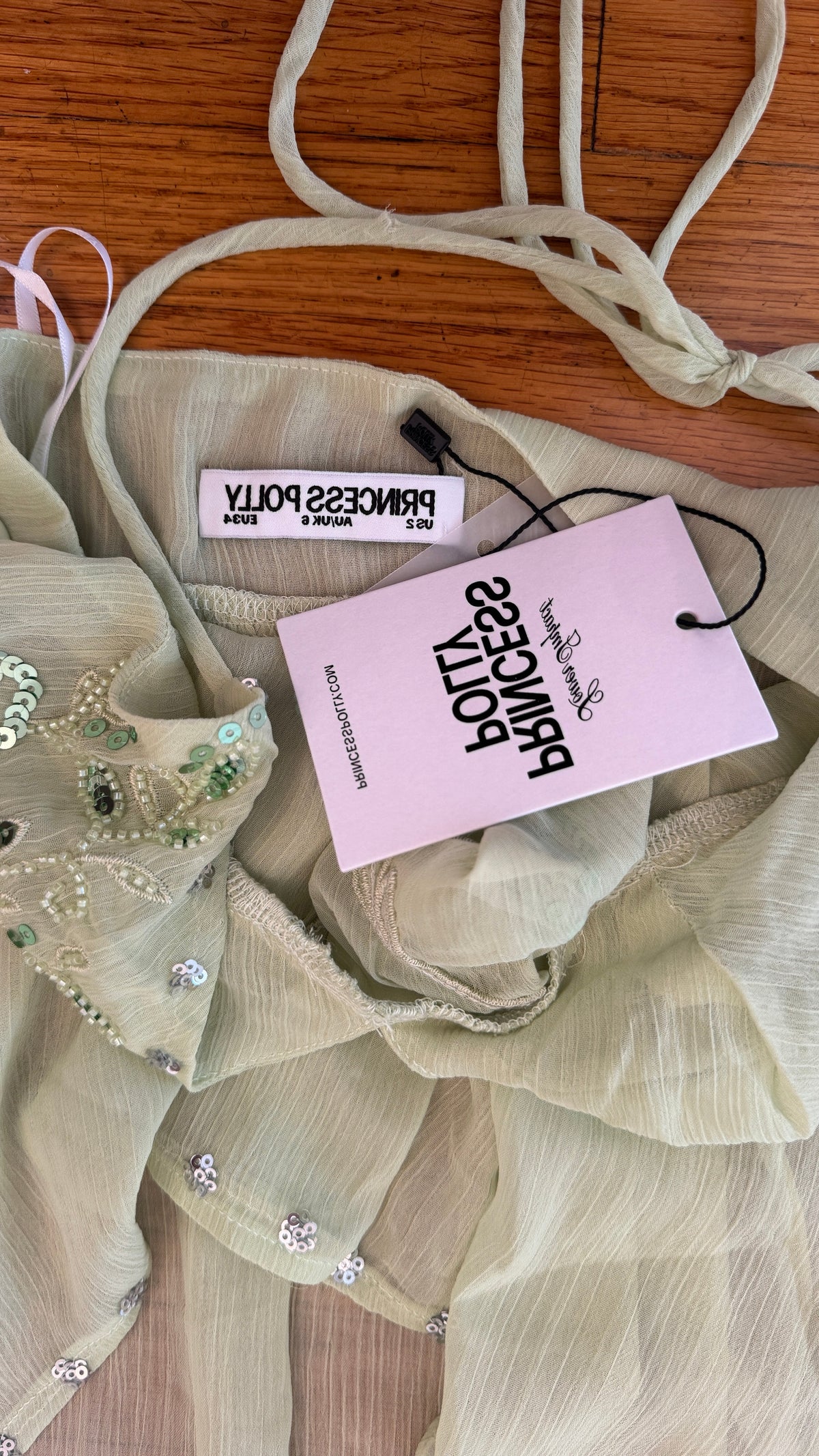 Princess Polly - Asymmetrical Beaded Top Green - XS (New With Tags)
