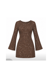 ASTA RESORT Maya Sleeve Mini Dress - Chocolate Sequin (Like New)