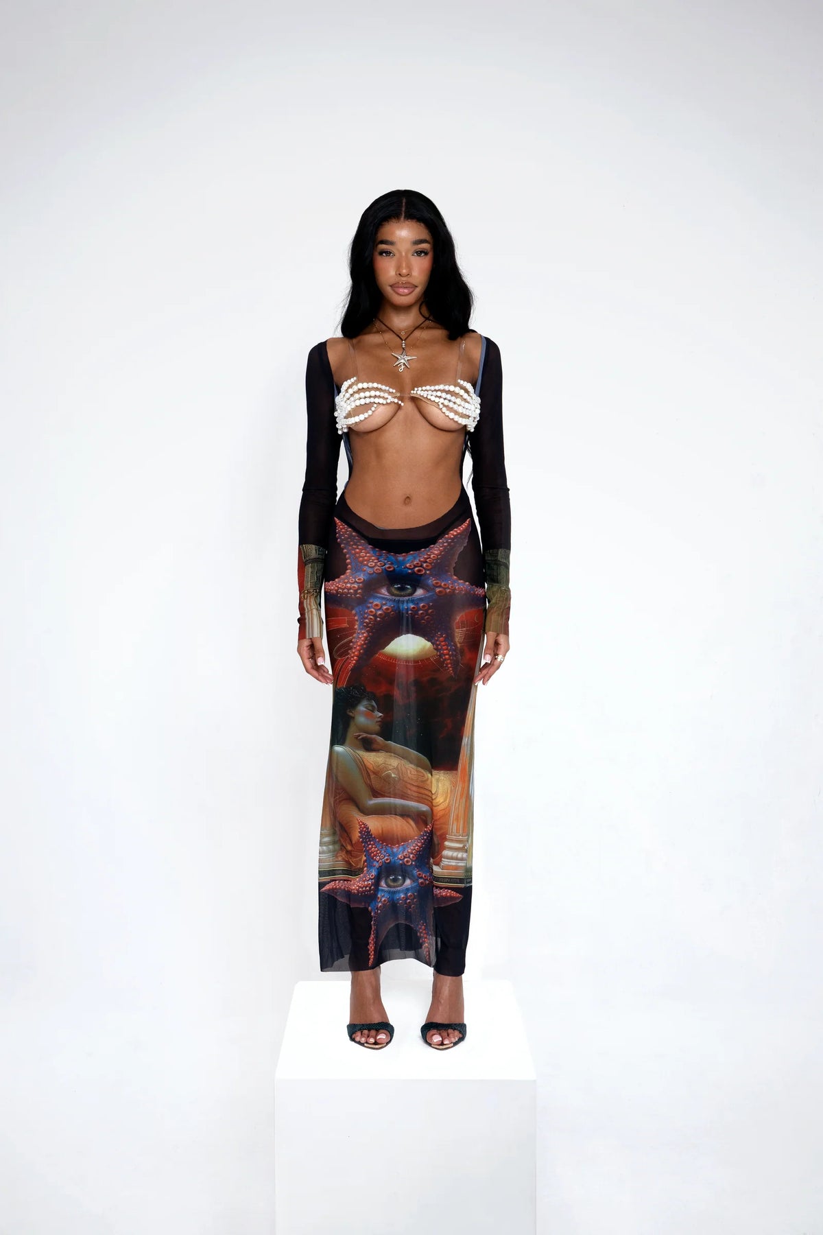 Haus of Paris - Verano Starfish Tarot - Maxi Black Tulle Mesh Dress (Like New)
