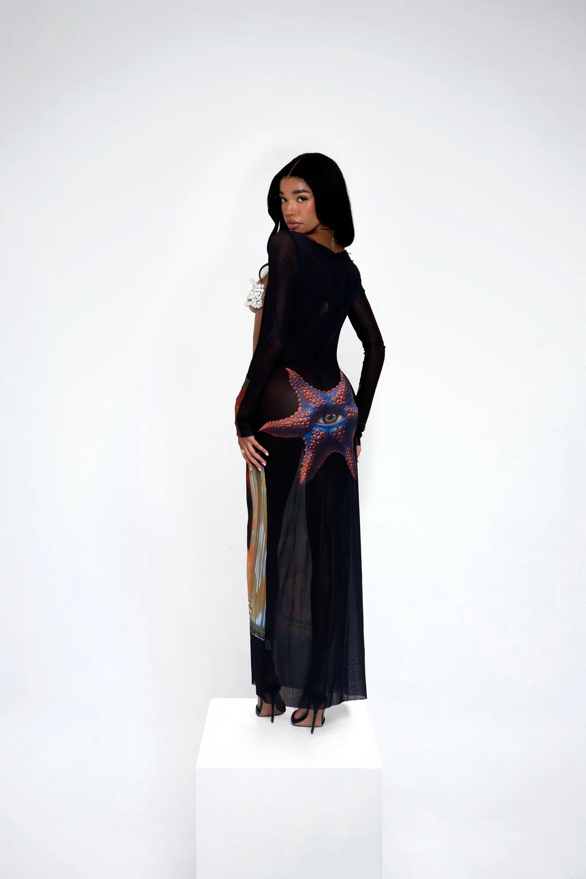 Haus of Paris - Verano Starfish Tarot - Maxi Black Tulle Mesh Dress (Like New)
