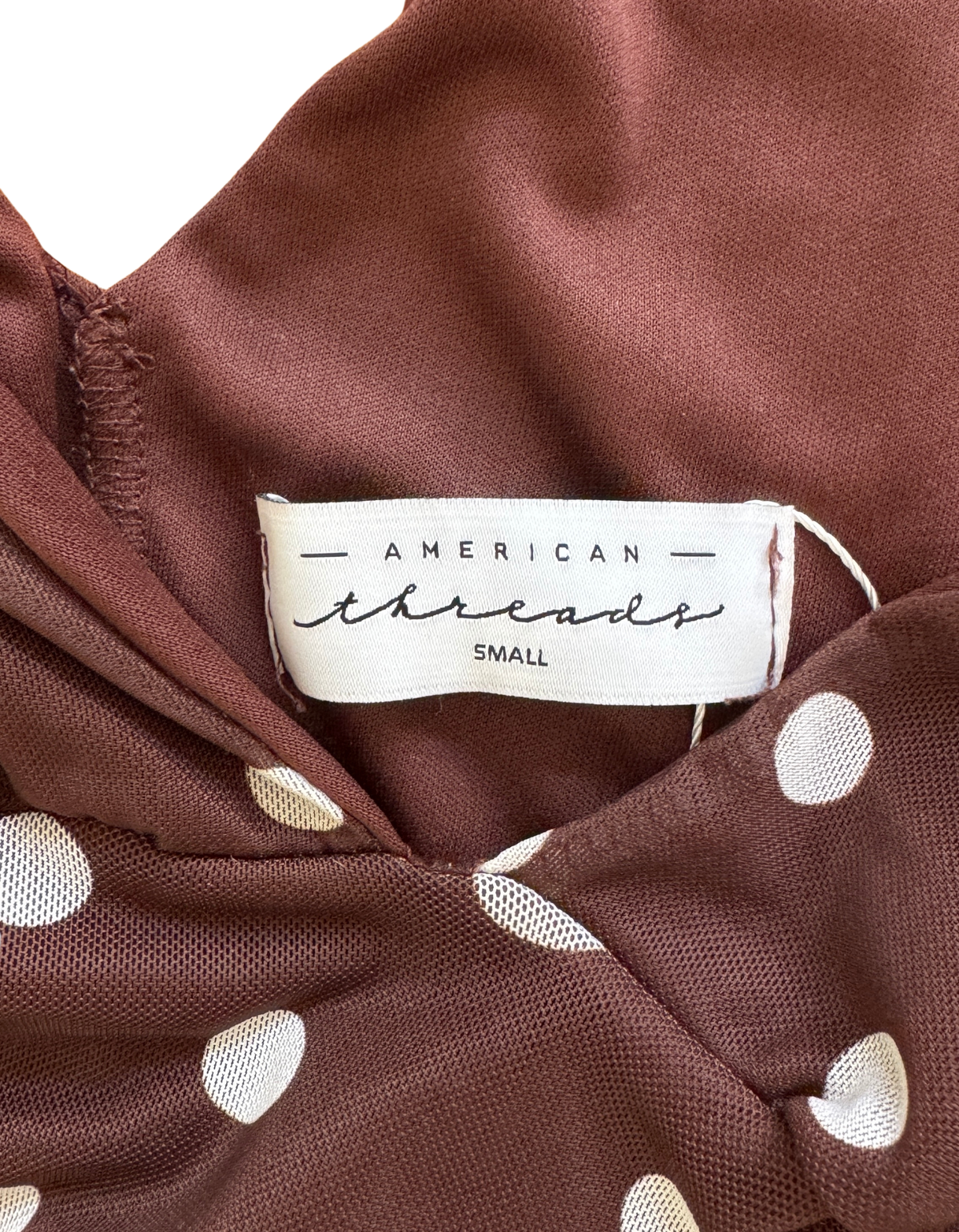 American Threads - Lettie Mesh Maxi Dress -  Brown Polka Dot - Size Small (Like New)