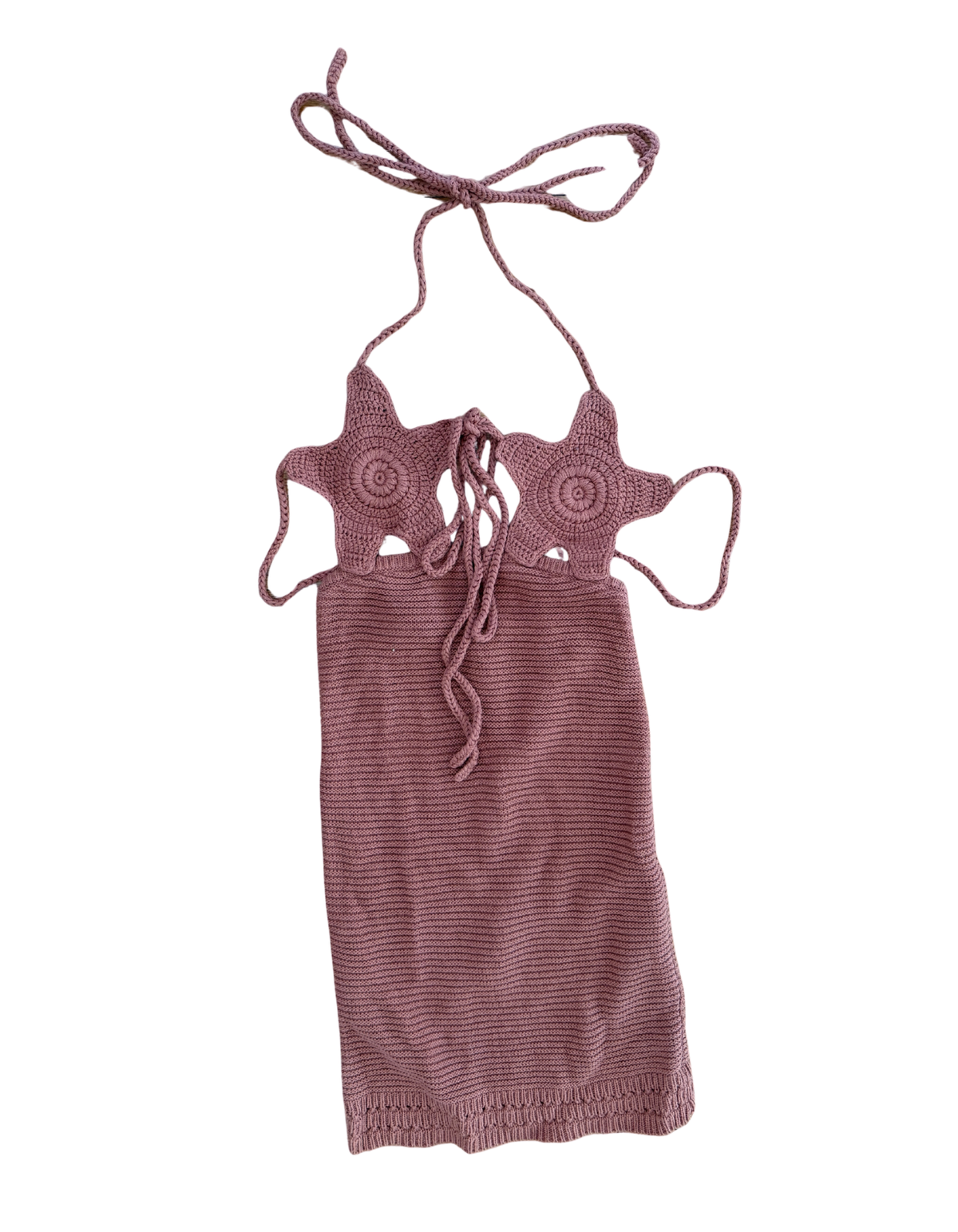 Lovers and Friends Adeline Brown Crochet Halter Mini Dress (Like New) – DETOURE