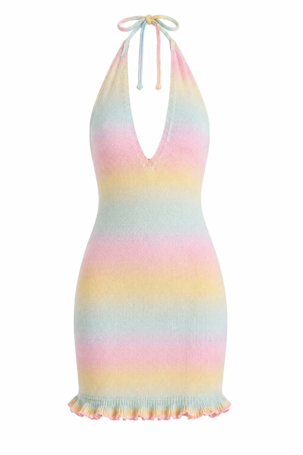 More To Come - Pastel Rainbow Knit Halter Mini Dress - XS (New With Tags)