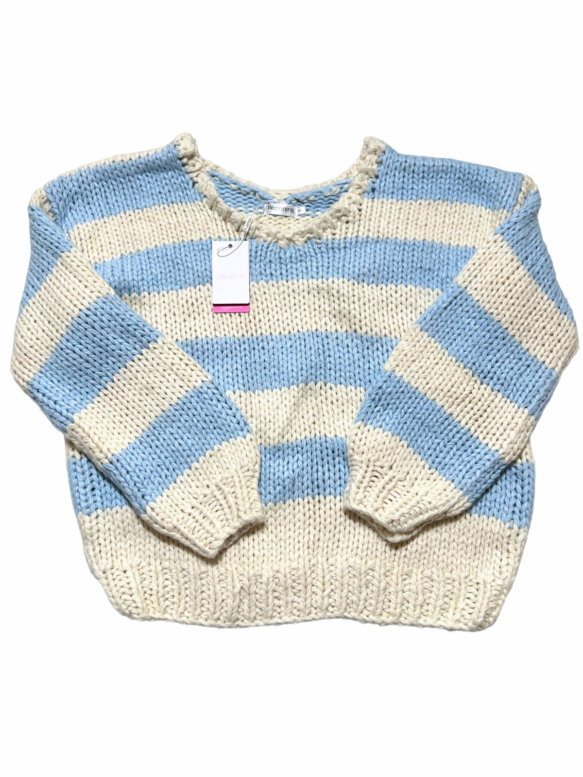 Beginning Boutique- Blue Striped "Delvey" Sweater - New With Tags