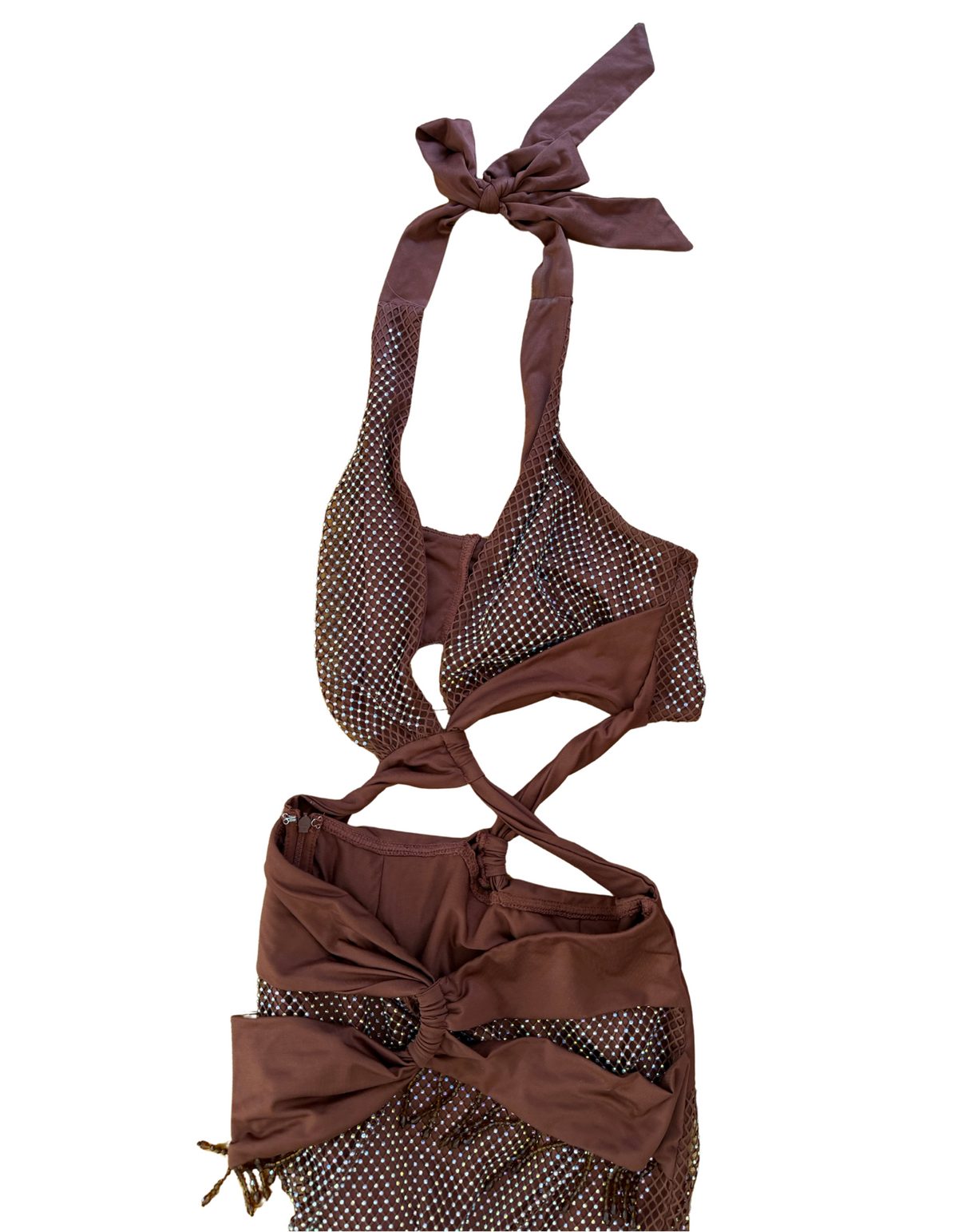Outcast Brown Sequin Cutout Halter Maxi Dress - XS (Like New)