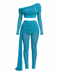 Mars The Label - Turquoise Lace Off-Shoulder Pants Set - S (Like New)