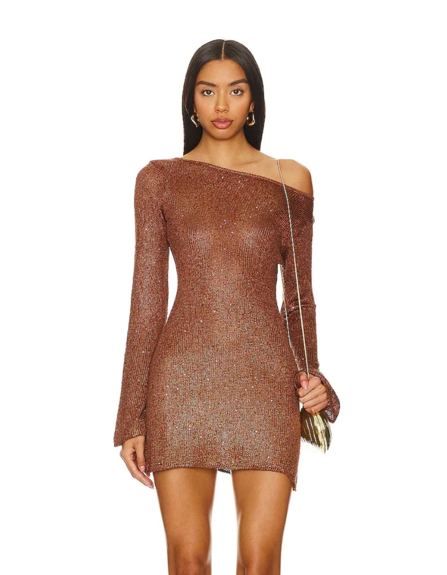 ASTA RESORT Maya Sleeve Mini Dress - Chocolate Sequin (Like New)