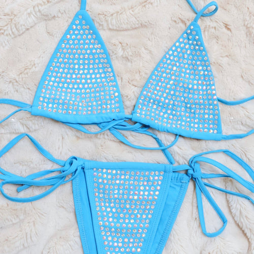 Mandie Aqua Rhinestone Bikini Set - FINAL SALE