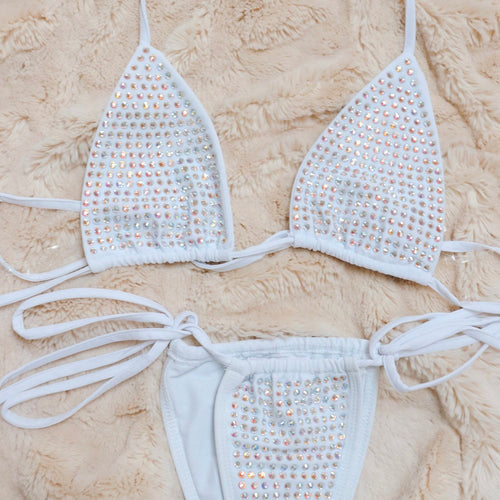 Mandie White Rhinestone Bikini Set - FINAL SALE