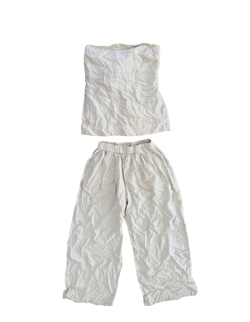 Lounge Linen Strapless Top & Wide Leg Pant Set in Tan - US 4 (Like New)