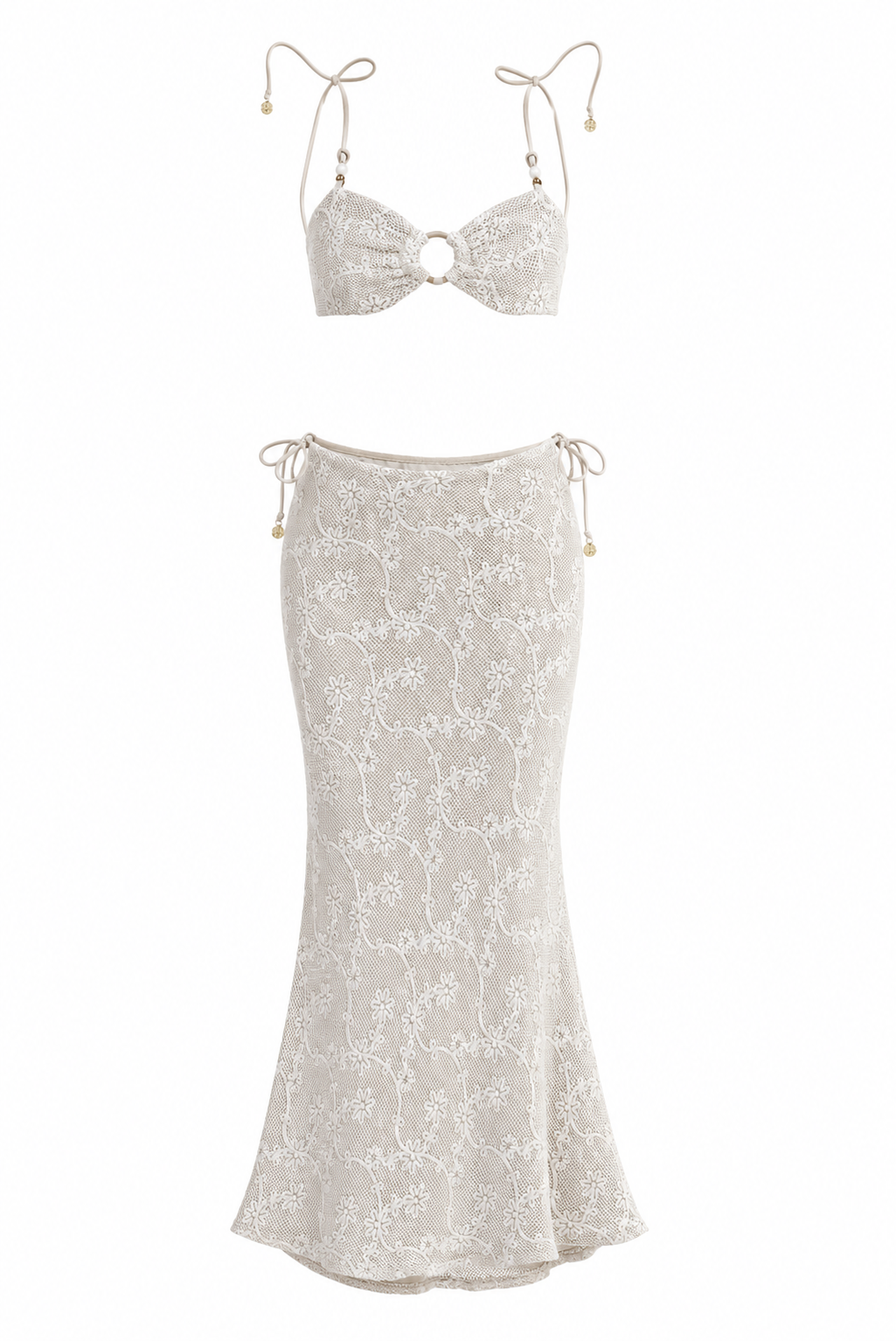 Kulani Kinis - Lace Top and Tie Side Maxi Skirt Set - Sweet Nothings - S/M (Like New)