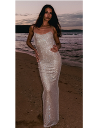 MESHKI Jasmyn Hot Fix Maxi Dress With Mesh Back - Nude - M (Like New)