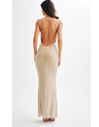 MESHKI Jasmyn Hot Fix Maxi Dress With Mesh Back - Nude - M (Like New)