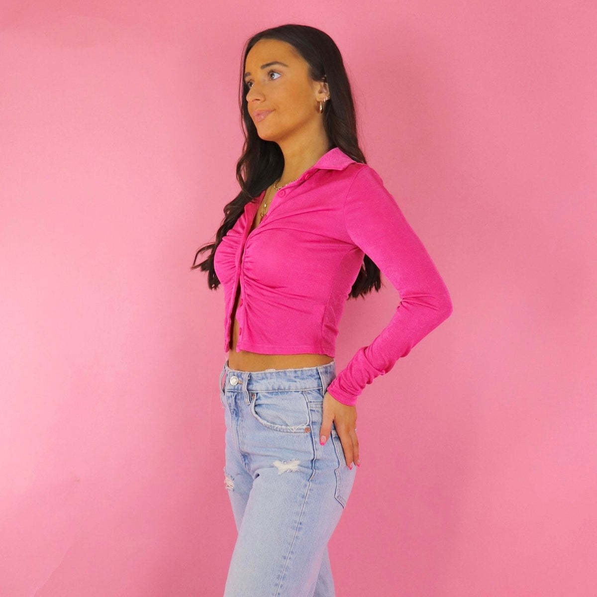 Call It Quits Fuchsia Button Down Long Sleeve - FINAL SALE