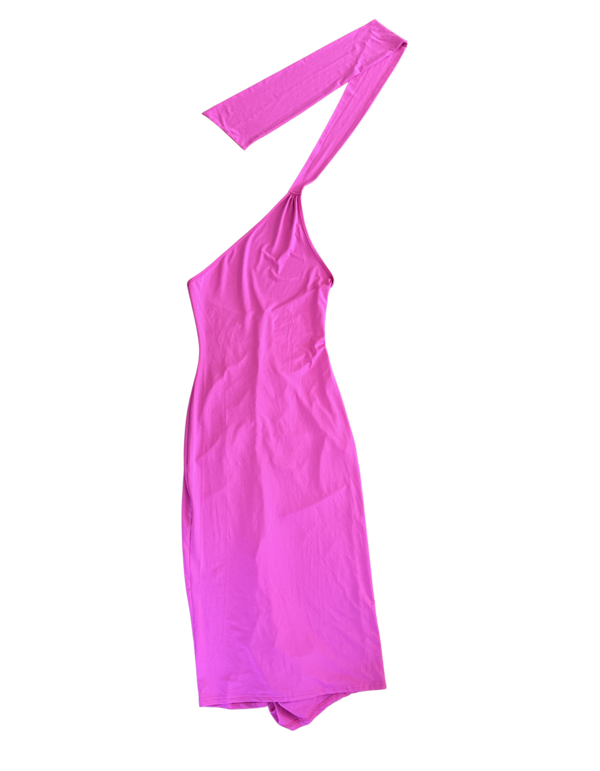 Finesse Hot Pink One-Shoulder Scarf Midi Dress (Like New)