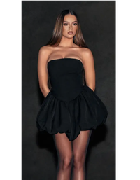 PrettyLittleThing Premium Bandeau Puff Ball Dress - Black - M (New With Tags)