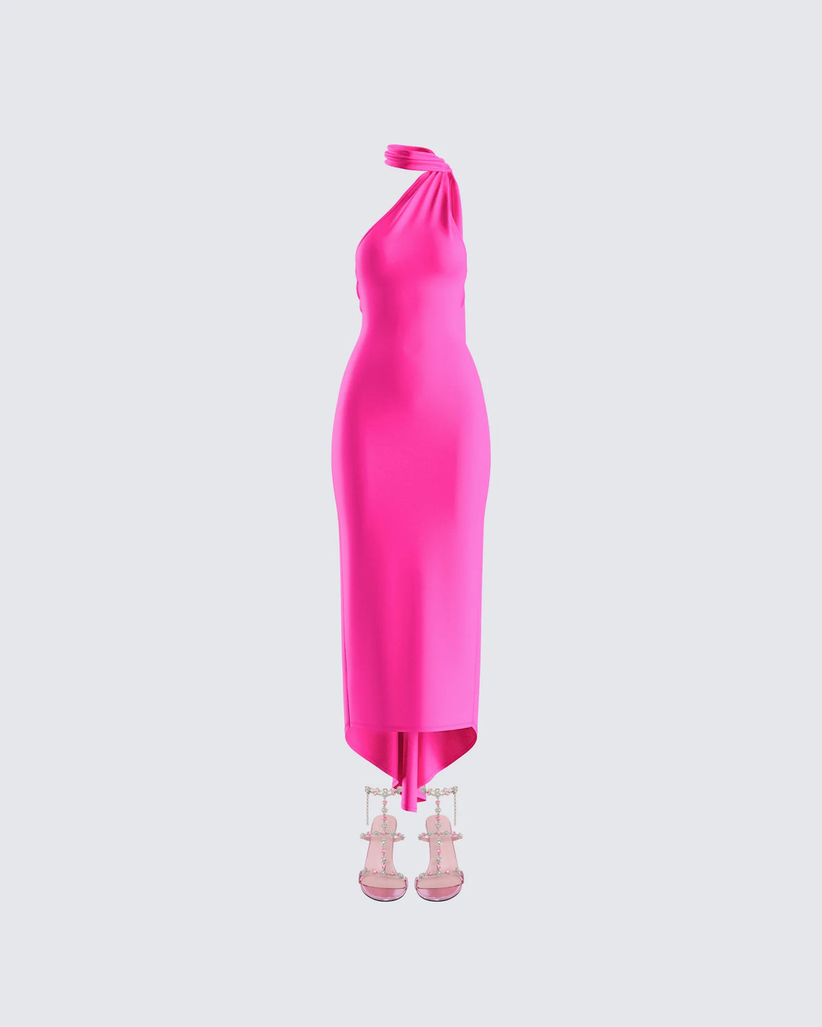 Finesse Hot Pink One-Shoulder Scarf Midi Dress (Like New)