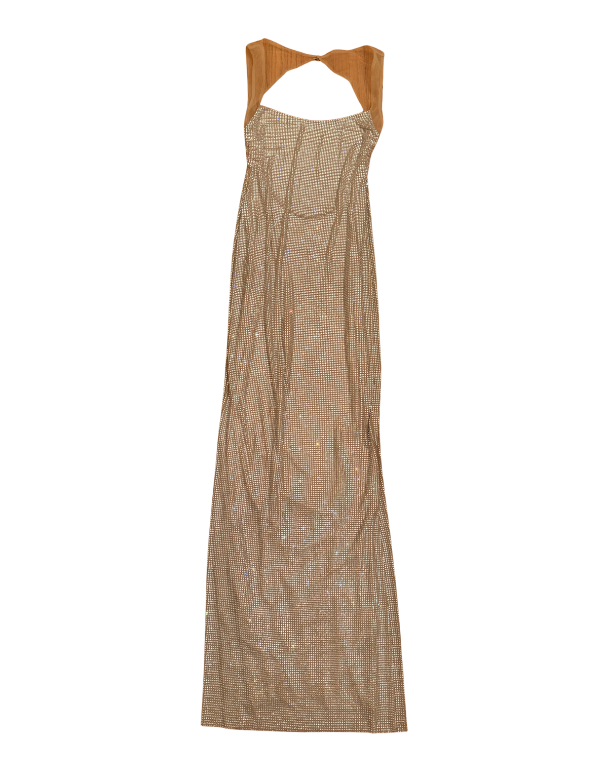 MESHKI Jasmyn Hot Fix Maxi Dress With Mesh Back - Nude - M (Like New)