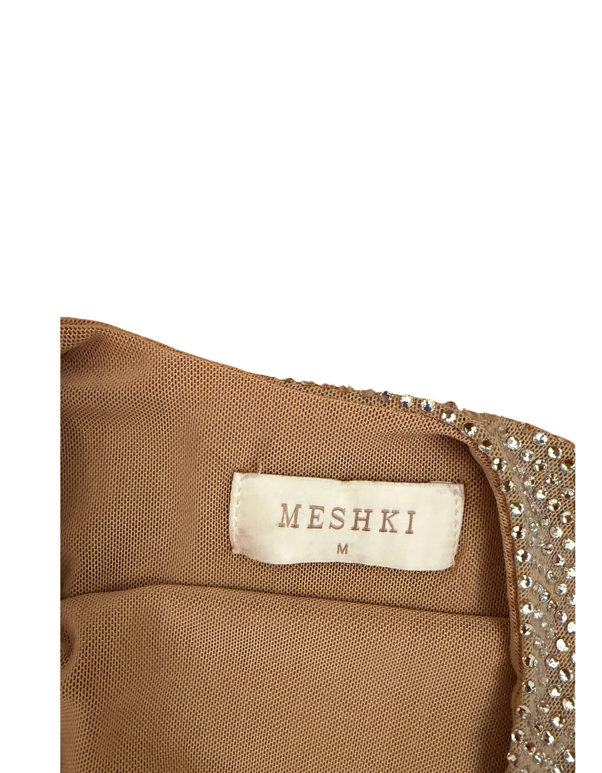 MESHKI Jasmyn Hot Fix Maxi Dress With Mesh Back - Nude - M (Like New)
