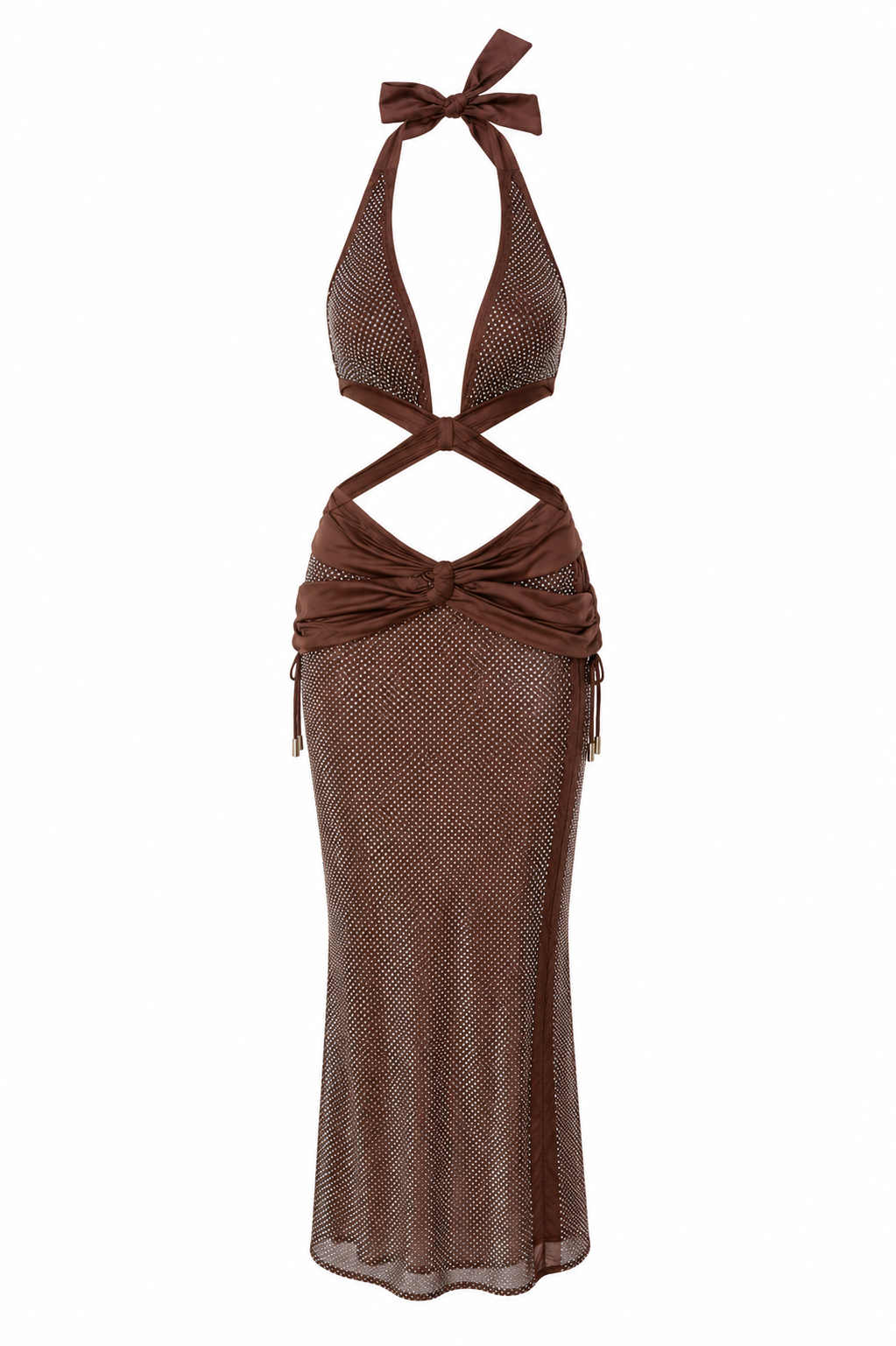 Outcast Brown Sequin Cutout Halter Maxi Dress - XS (Like New)