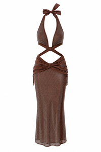 Outcast Brown Sequin Cutout Halter Maxi Dress - XS (Like New)