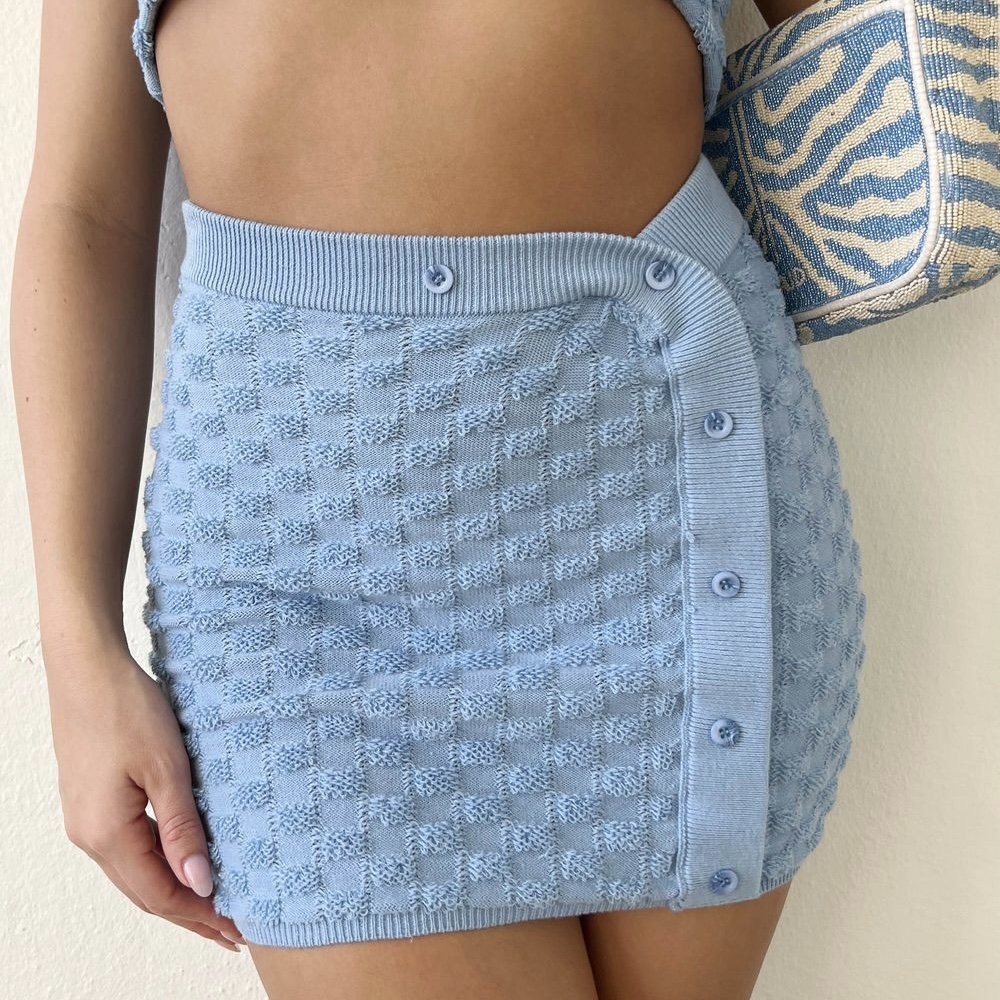 Reece Blue Checkered Sweater Button Skirt - FINAL SALE