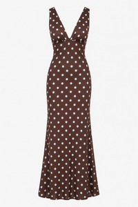 American Threads - Lettie Mesh Maxi Dress -  Brown Polka Dot - Size Small (Like New)