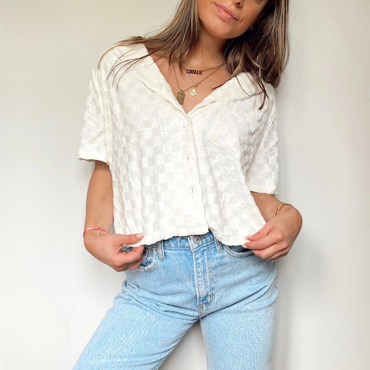 Emma Ivory Checkered Shirt - FINAL SALE