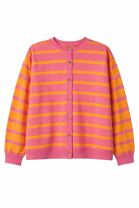 Free People - Oversized Pink and Orange Striped Cardigan - XL (Like-New)