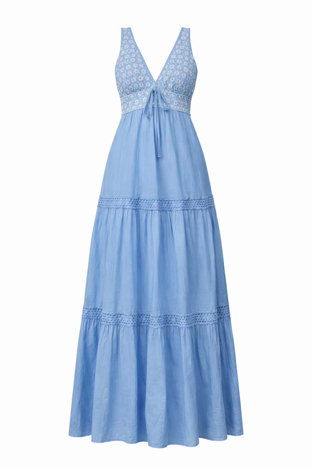 Indikah - Joycelin V-Neck Eyelet Maxi Dress Blue - LG (Like-New)