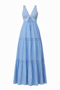 Indikah - Joycelin V-Neck Eyelet Maxi Dress Blue - LG (Like-New)