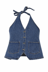 White Fox - Denim Halter Top - L (Like-New)