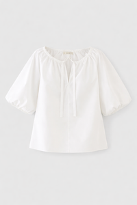 Everlane - White Puff-Sleeve Blouse - M (Like-New)