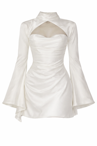 House of CB - Long Bell Sleeve Satin Corset Mini Dress - M (Like-New)