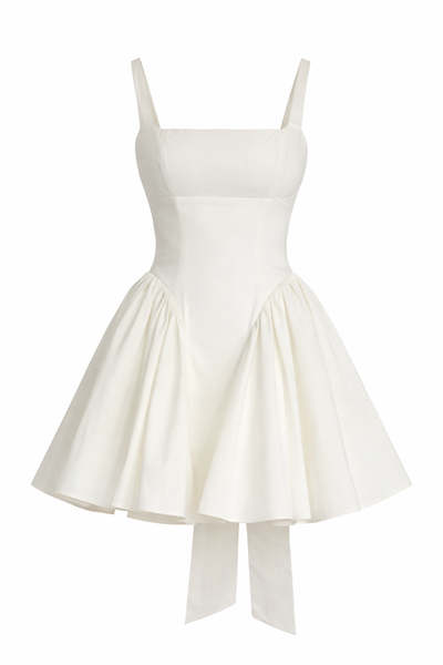 House of CB - Ivory Cotton Bow Mini Dress - M (Like-New) DETOURE House of CB - Ivory Cotton Bow Mini Dress - M (Like-New) DETOURE