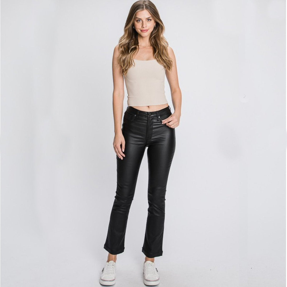 Sydney Stretch Black PU Cropped Pants - FINAL SALE