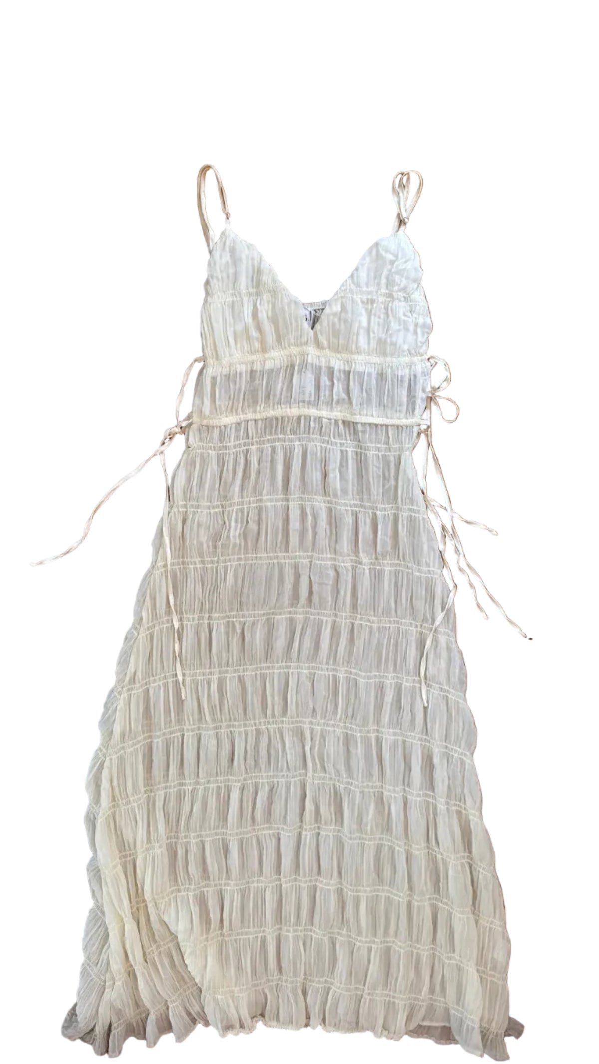 SNDYS - White Ruffle Maxi Dress - S (Gently Used)