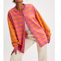 Free People - Oversized Pink and Orange Striped Cardigan - XL (Like-New)